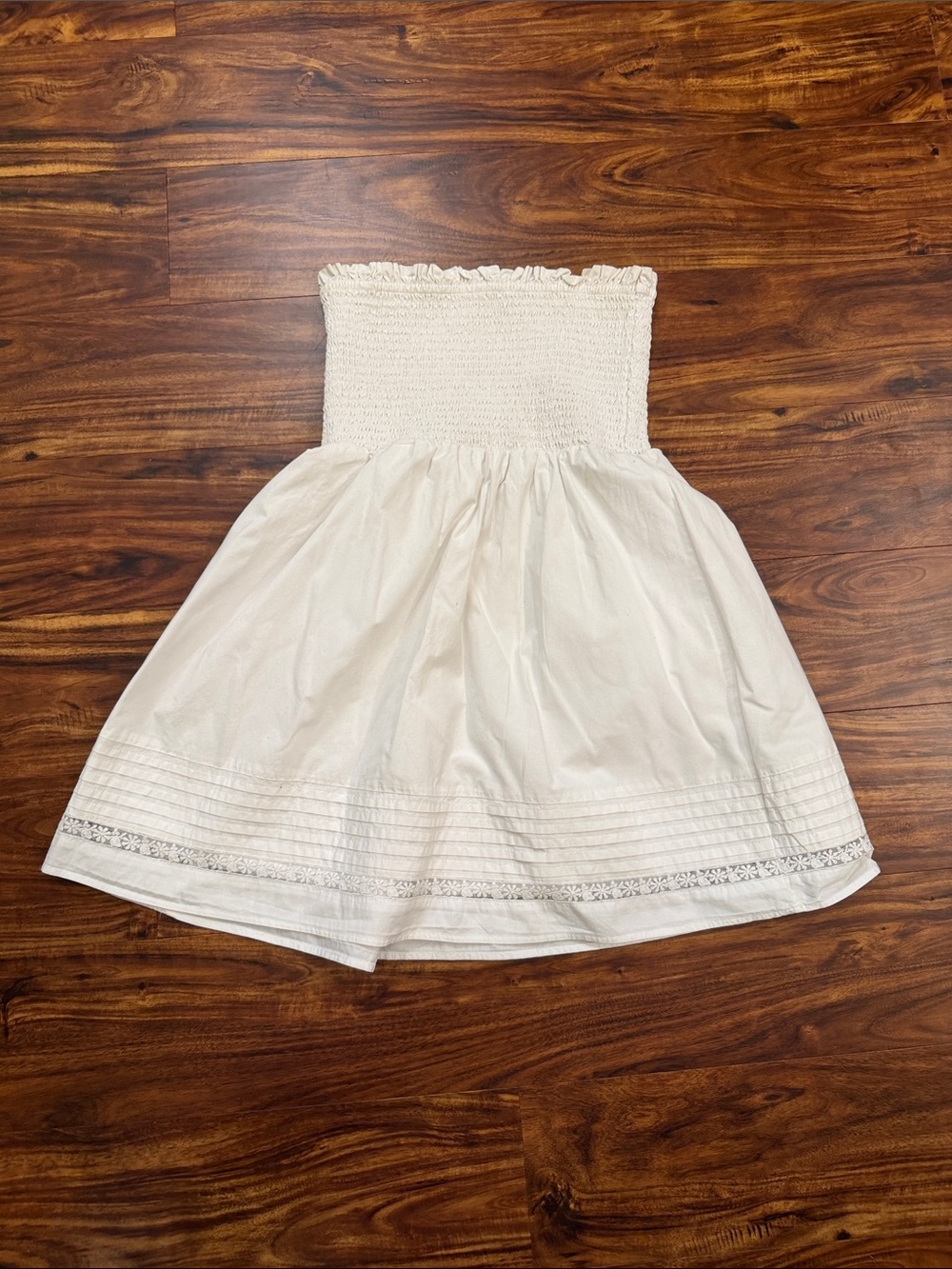 American Eagle Outfitters White Smocked Strapless Sundress